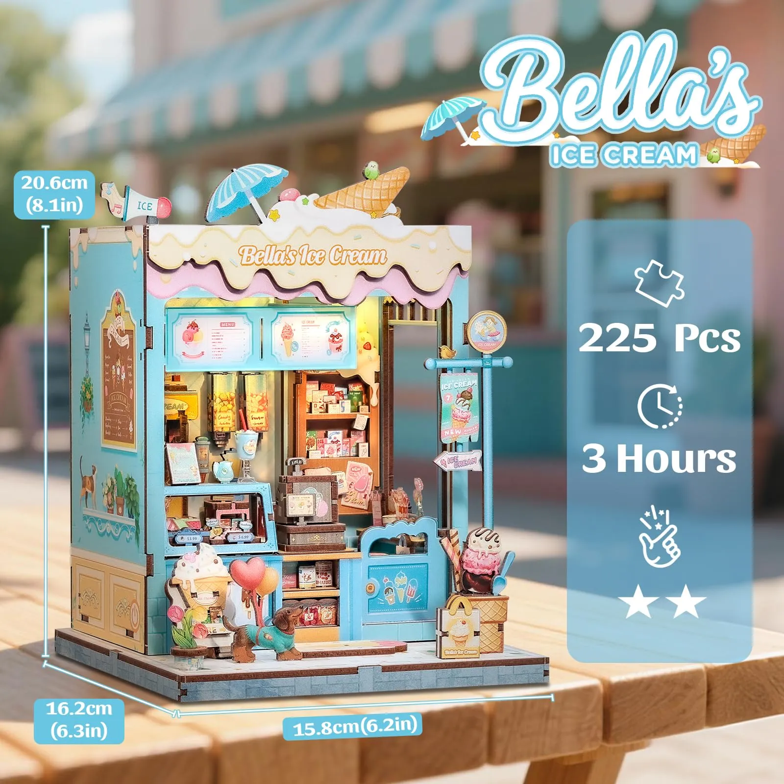 CUTEBEE Book Nook Kit, Bella's Ice Cream 3D Wooden Miniature Dollhouse with LED Lights - immagine 2
