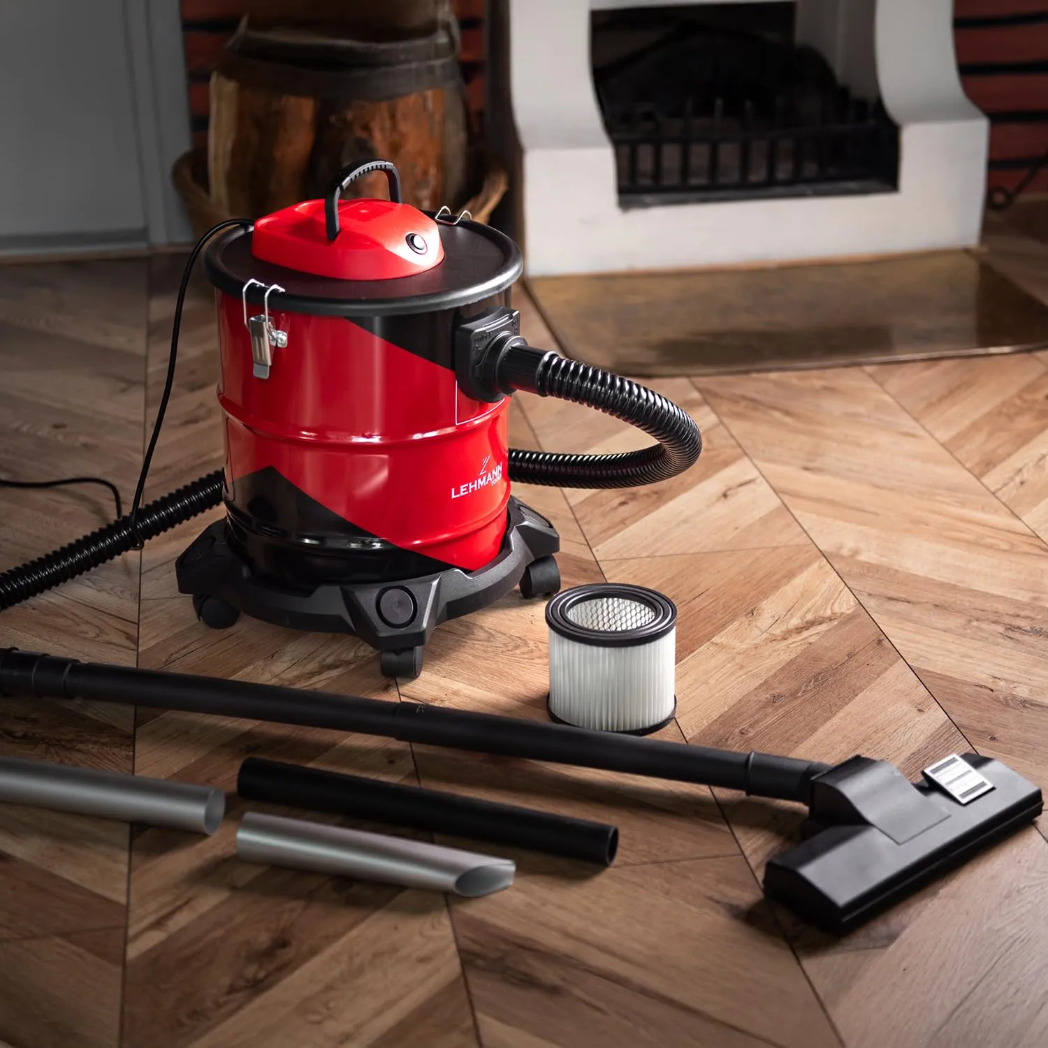 LEHMANN Haddo Aspirapolvere Industriale 2000 W, Aspiracenere con Serbatoio in Acciaio Inox da 20 L, Filtro HEPA, Funzione Soffiante, Rosso e Nero - immagine 8