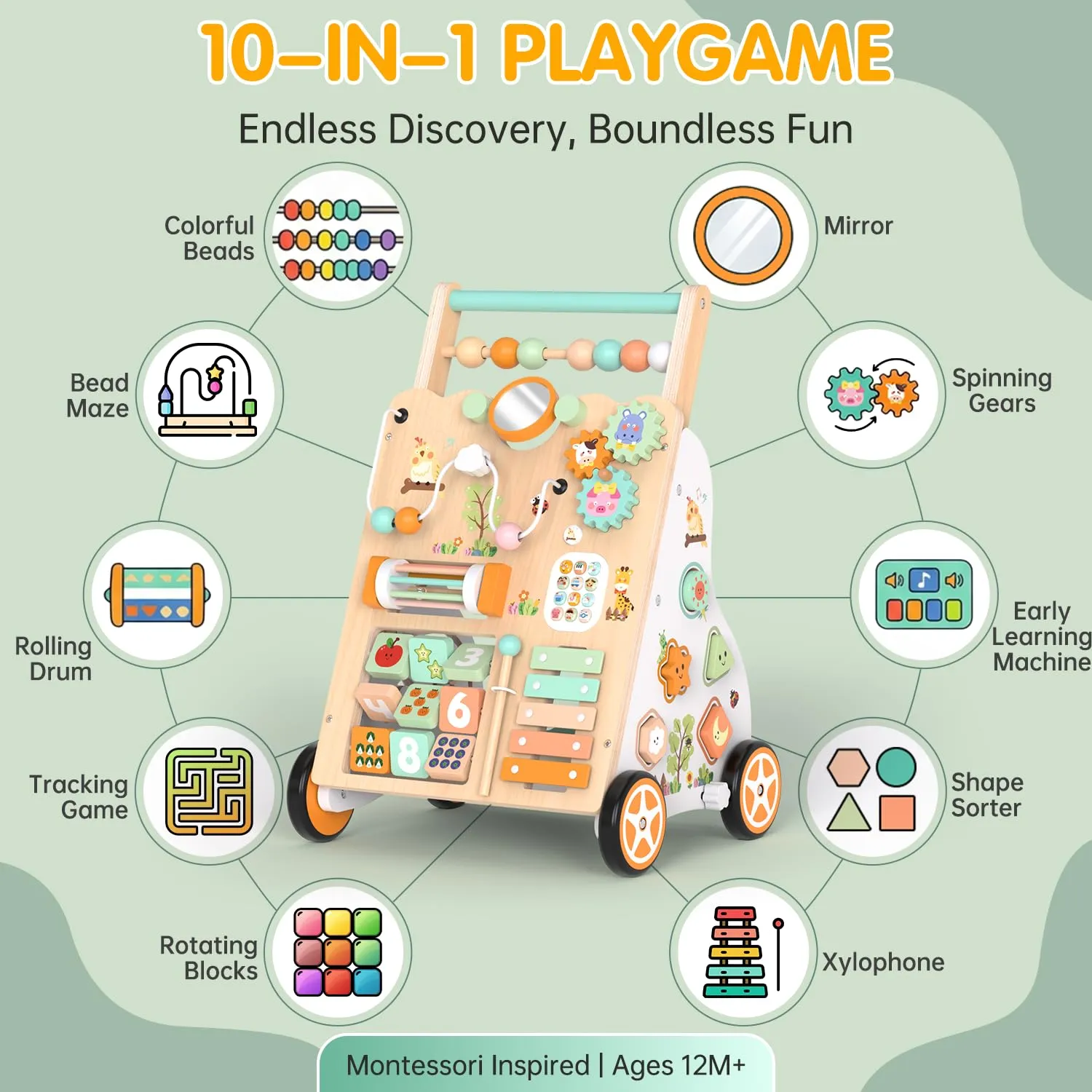 Weilim Carrello Primi Passi in Legno Montessori per Bambini 12+ Mesi - immagine 2