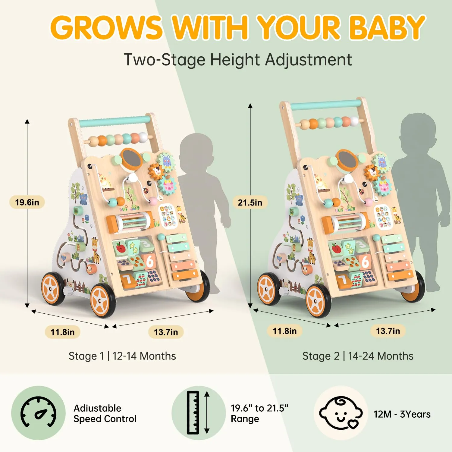 Weilim Carrello Primi Passi in Legno Montessori per Bambini 12+ Mesi - immagine 3
