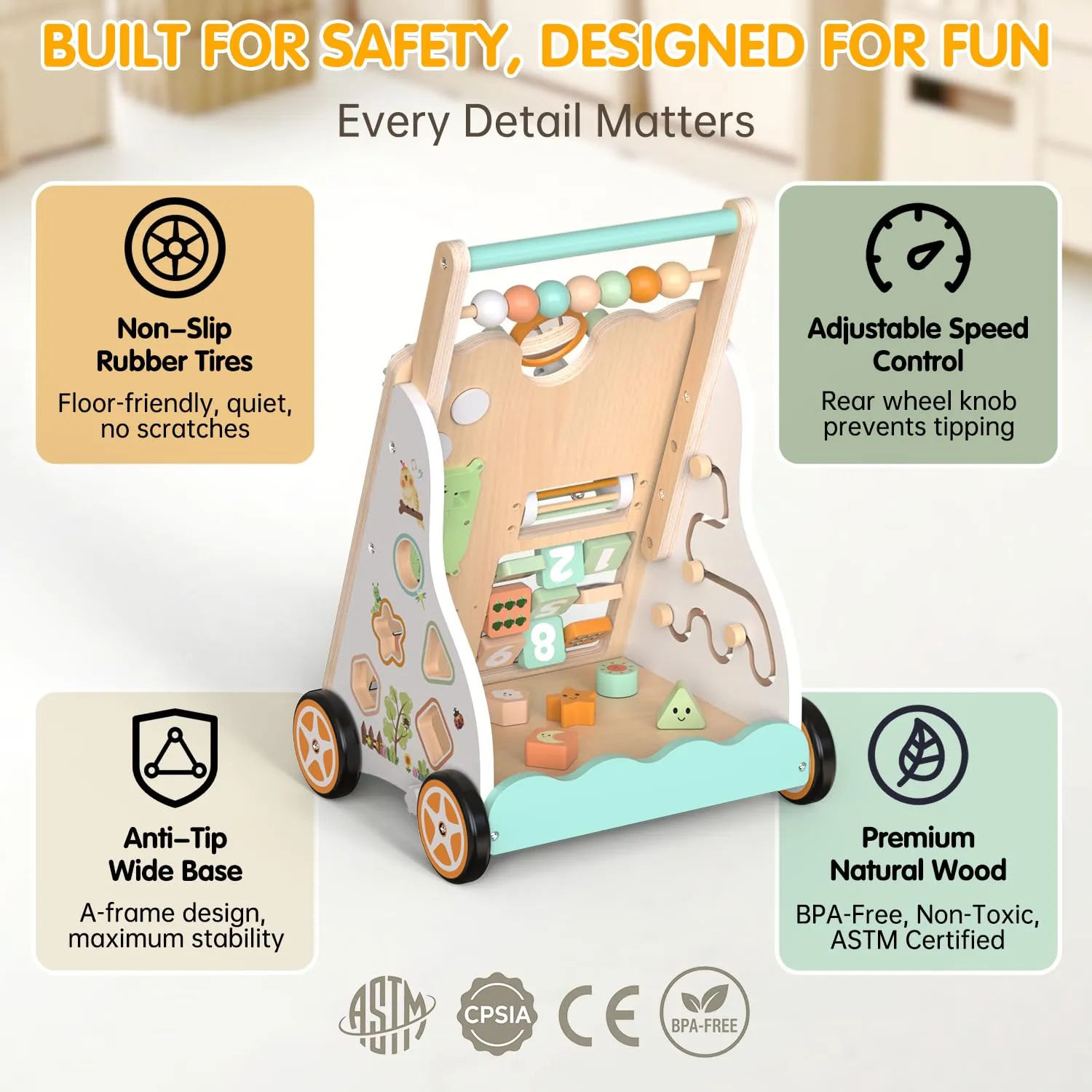 Weilim Carrello Primi Passi in Legno Montessori per Bambini 12+ Mesi - immagine 4