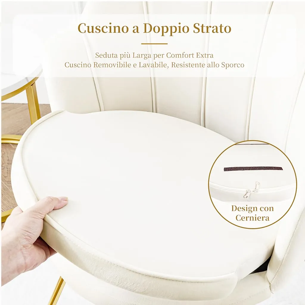 Hellove Poltrona Conchiglia in Velluto con Gambe in Metallo Dorato, Beige - immagine 6