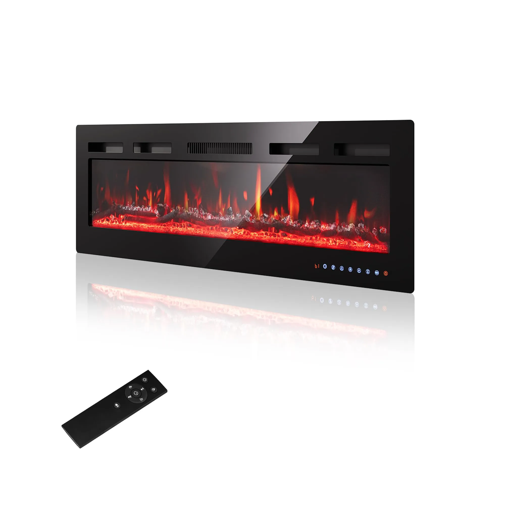 PURFINO Camino Elettrico 40"/102cm, Fiamma 12 Colori, 900W/1800W, Termostato 15-30°C, Touchscreen e Telecomando - immagine 1