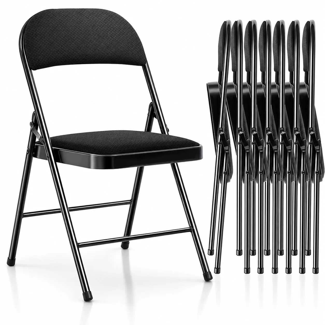 Asdsed Set di 8 Sedie Pieghevoli Imbottite, Nero - immagine 1