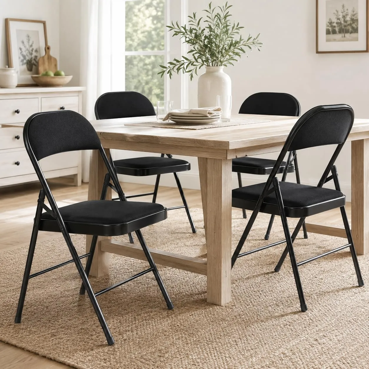 Asdsed Set di 8 Sedie Pieghevoli Imbottite, Nero - immagine 6