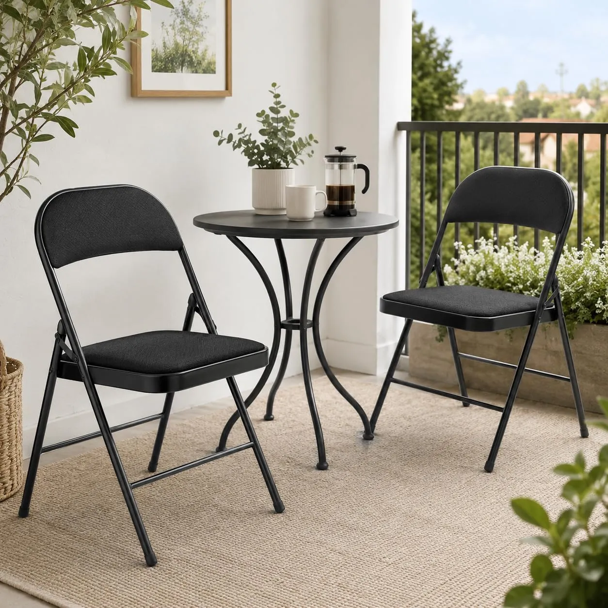Asdsed Set di 8 Sedie Pieghevoli Imbottite, Nero - immagine 7