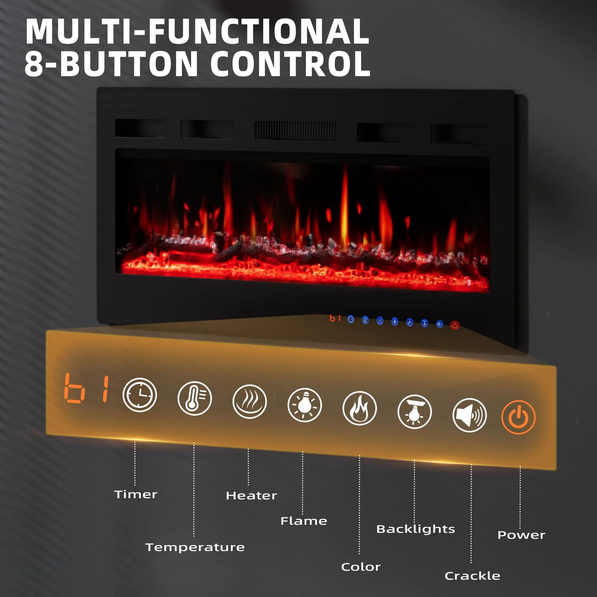 PURFINO Camino Elettrico 36"/92cm, 900W/1800W, 12 Colori, Termostato 15-30°C, Touchscreen e Telecomando, IF-1836 - immagine 6