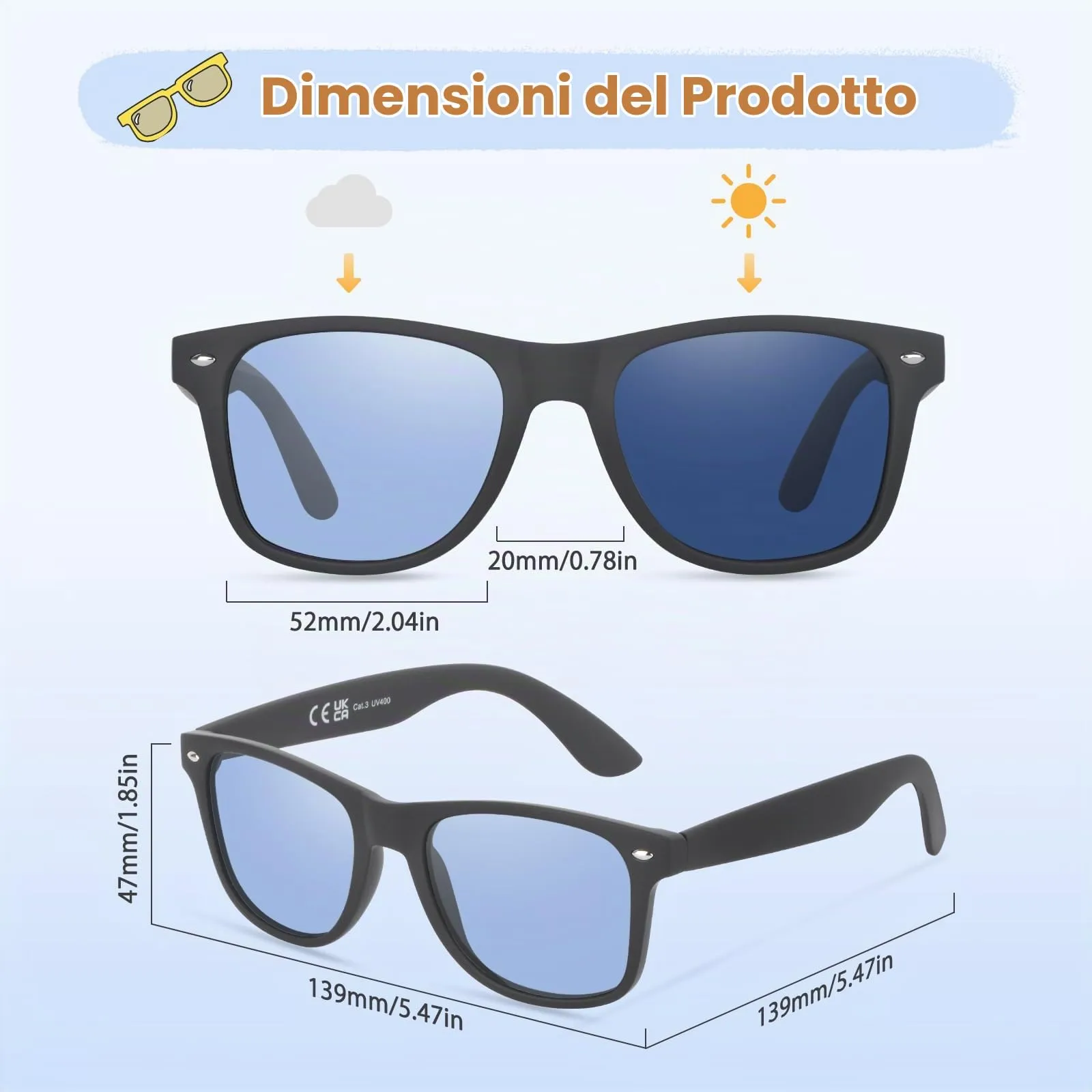 Ymmott Occhiali da Sole Polarizzati Retrò UV400, 52 mm - immagine 3
