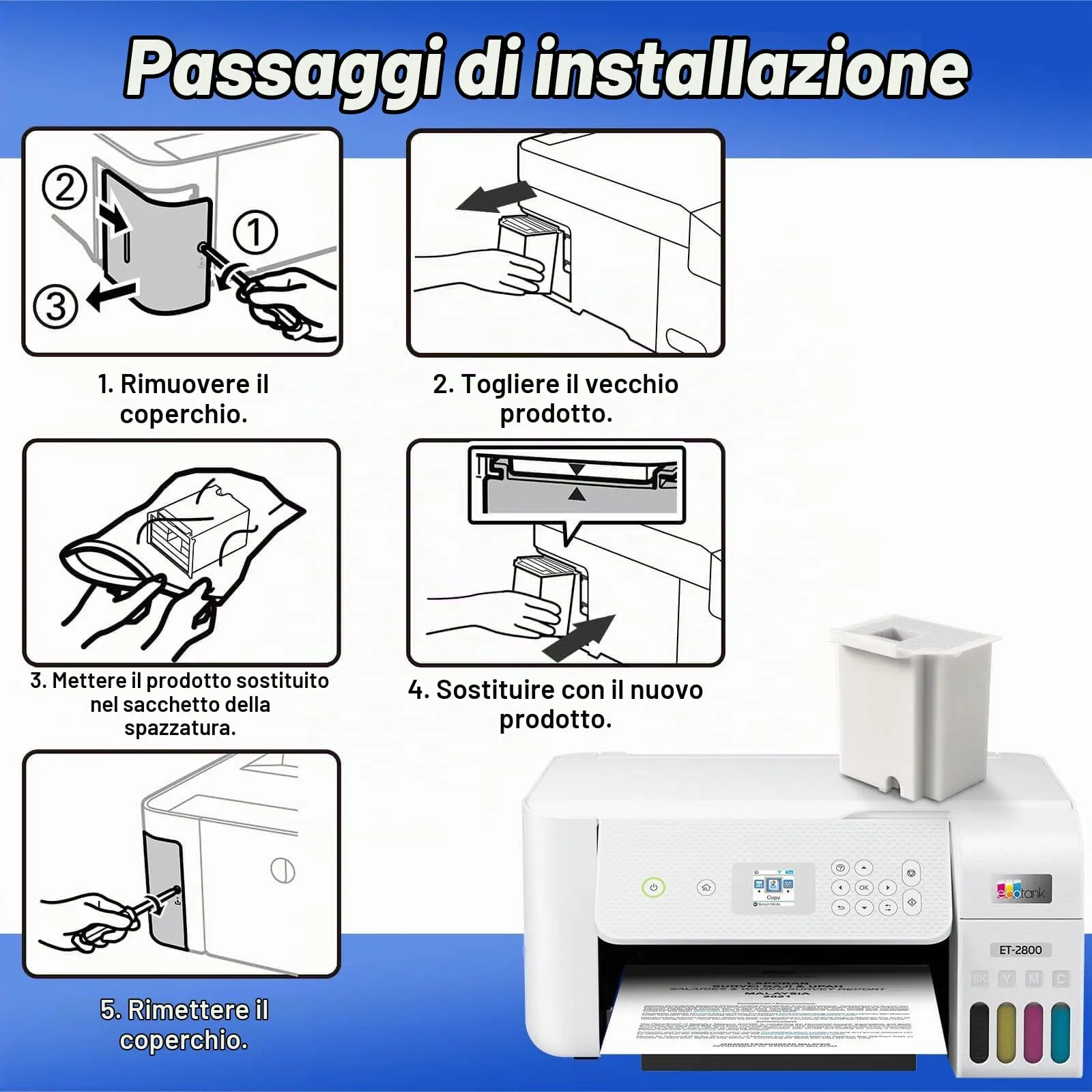 Spaceink Cuscinetto di inchiostro residuo di ricambio con software di reset per Epson Ecotank ET-4800 ET-2820 ET-2720 ET-2871 ET-4700 L3110 ET-2870 ET-2880 ET-2400 ET-2711 ET-2800 - immagine 6