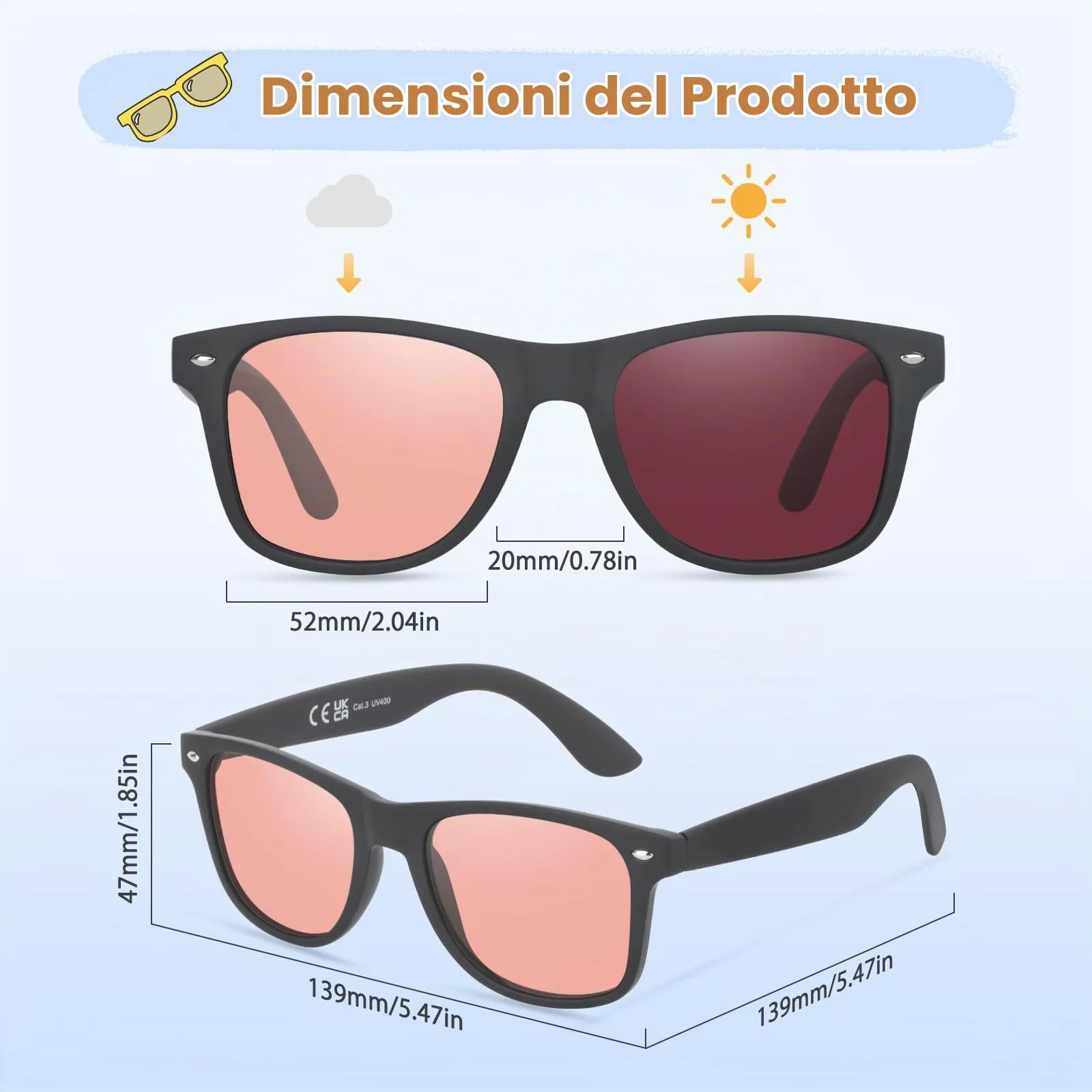 Ymmott Occhiali da Sole Polarizzati Retrò Protezione UV400, 52 mm - immagine 3