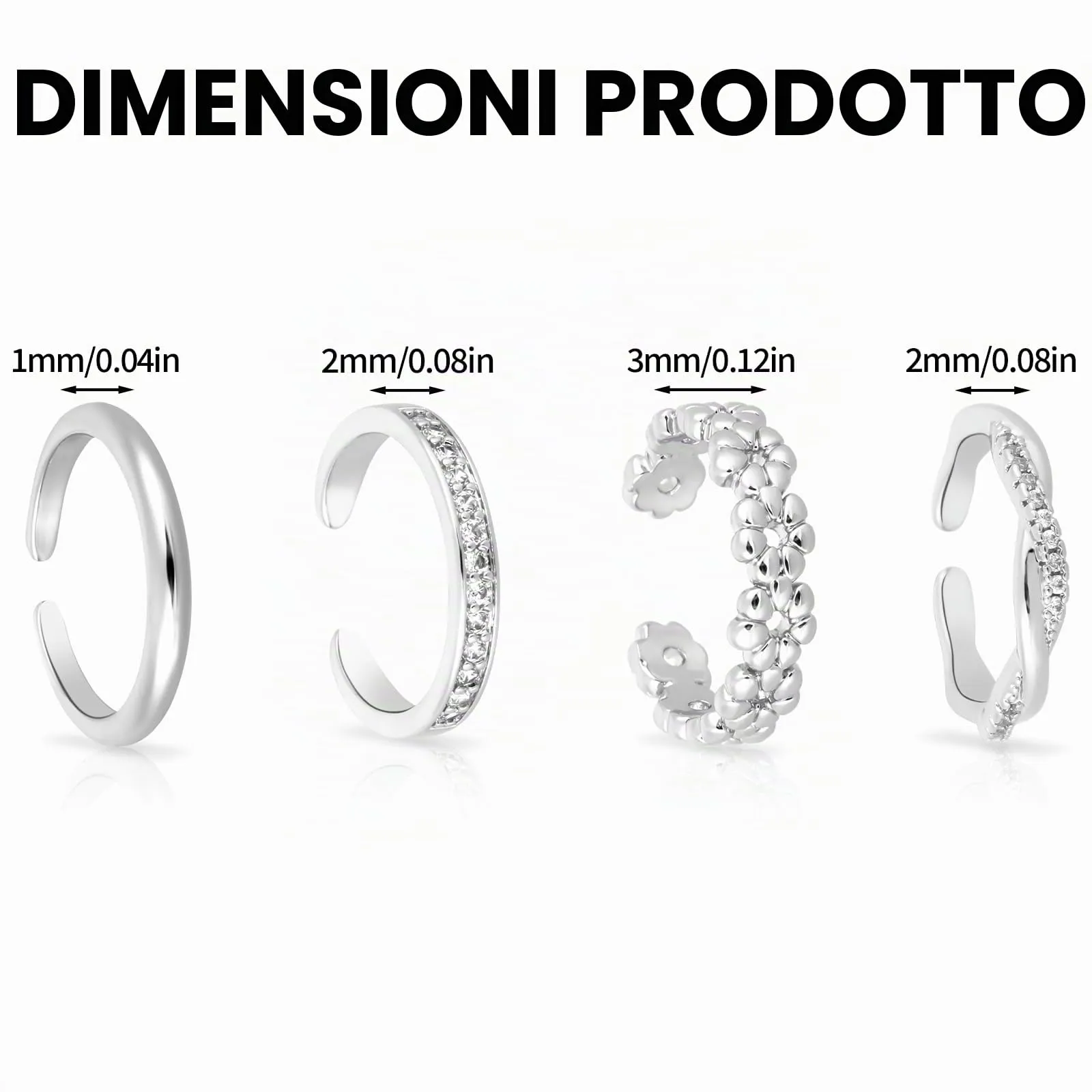 Mikovivi Anelli per Dita dei Piedi Regolabili, 4 Pezzi, Argento - immagine 2