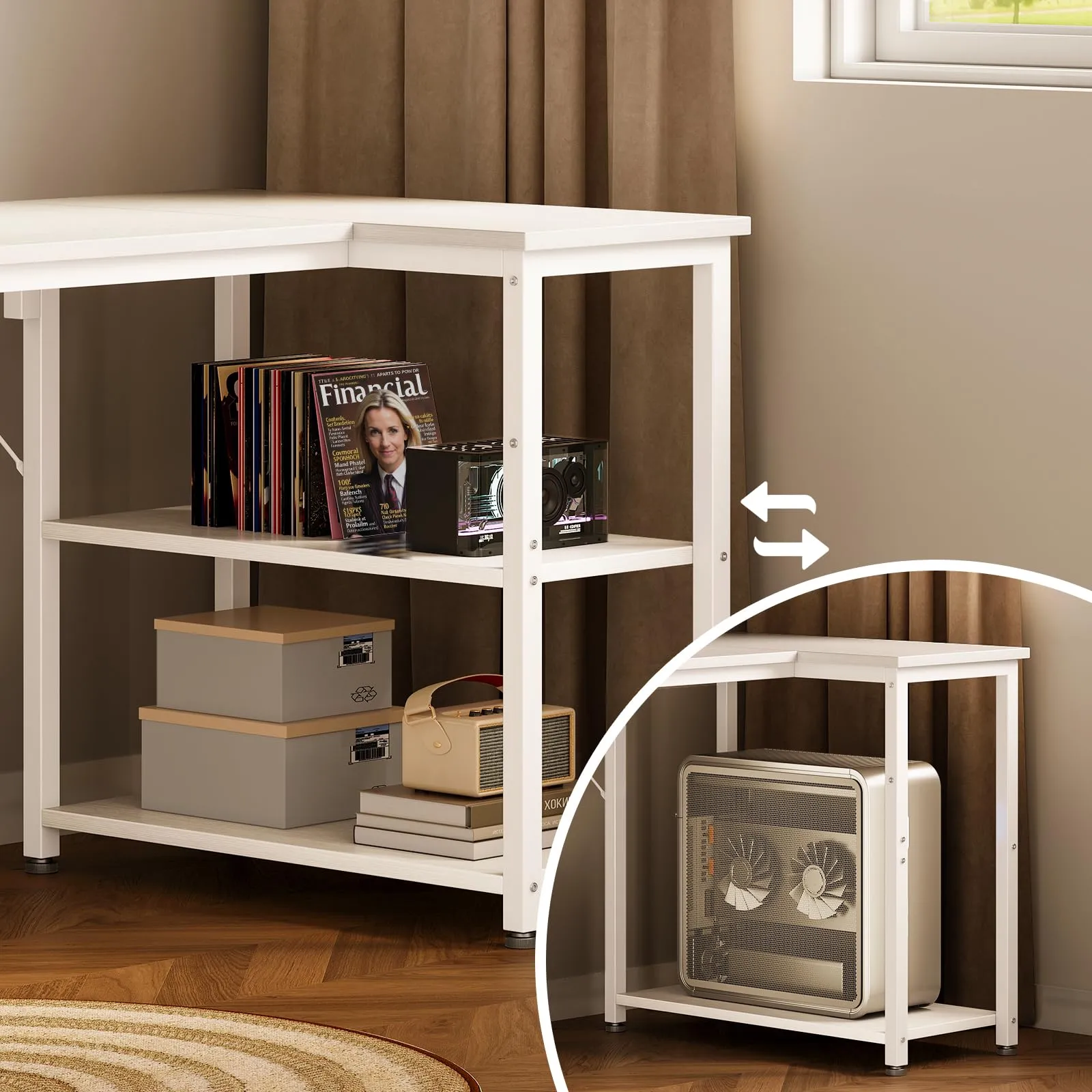Coleshome Scrivania Angolare con Libreria Reversibile, 100 x 70 cm, Bianca - immagine 3