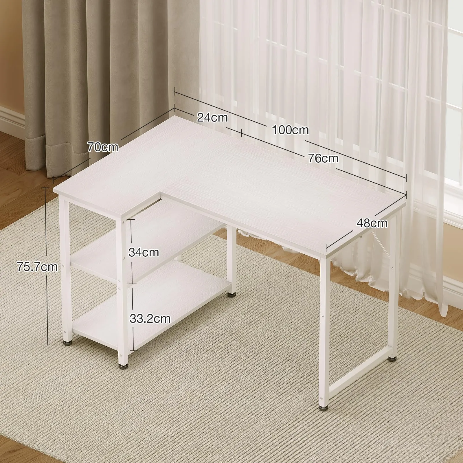 Coleshome Scrivania Angolare con Libreria Reversibile, 100 x 70 cm, Bianca - immagine 4
