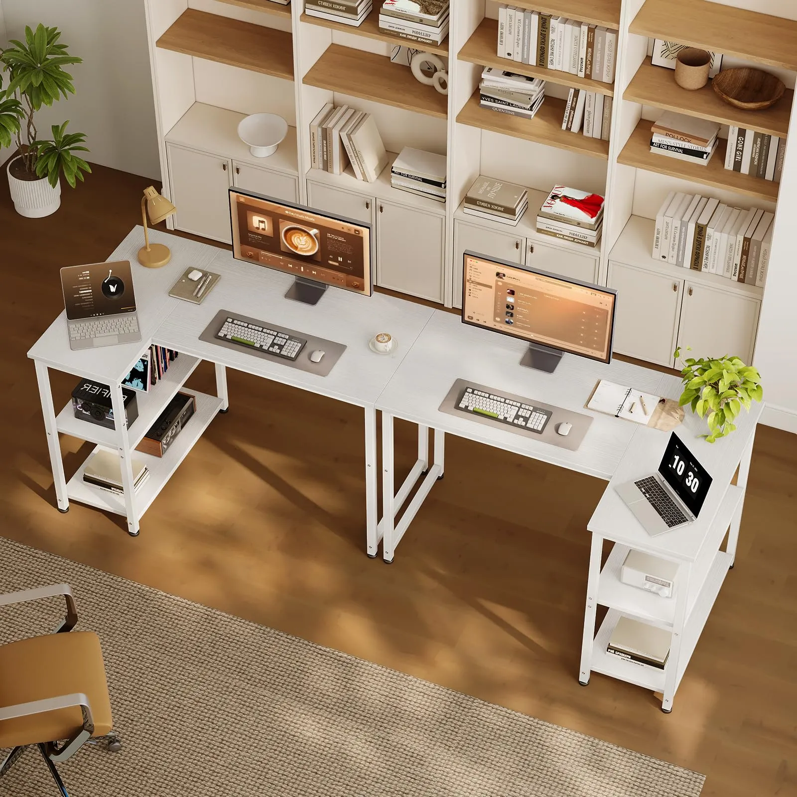 Coleshome Scrivania Angolare con Libreria Reversibile, 100 x 70 cm, Bianca - immagine 5