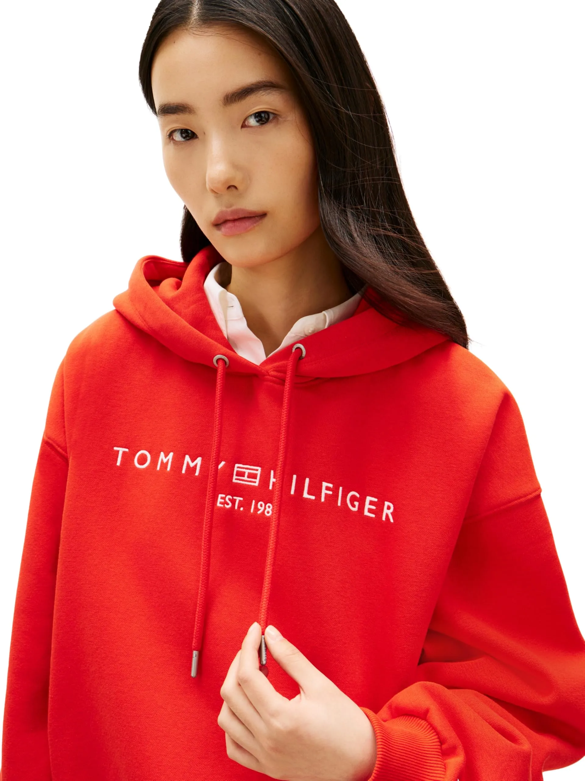 Tommy Hilfiger Donna Felpa con Cappuccio Corp Logo, Rosso (Fireworks), M - immagine 4