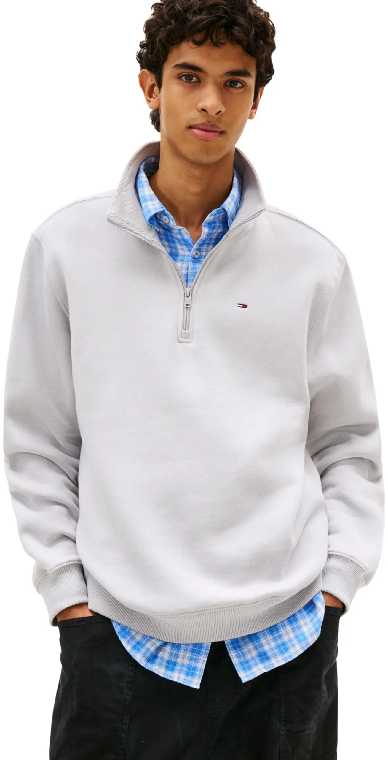 Tommy Jeans Felpa con Cerniera Fleece Collo a Lupetto, Grigio (Helium), XXL - immagine 1