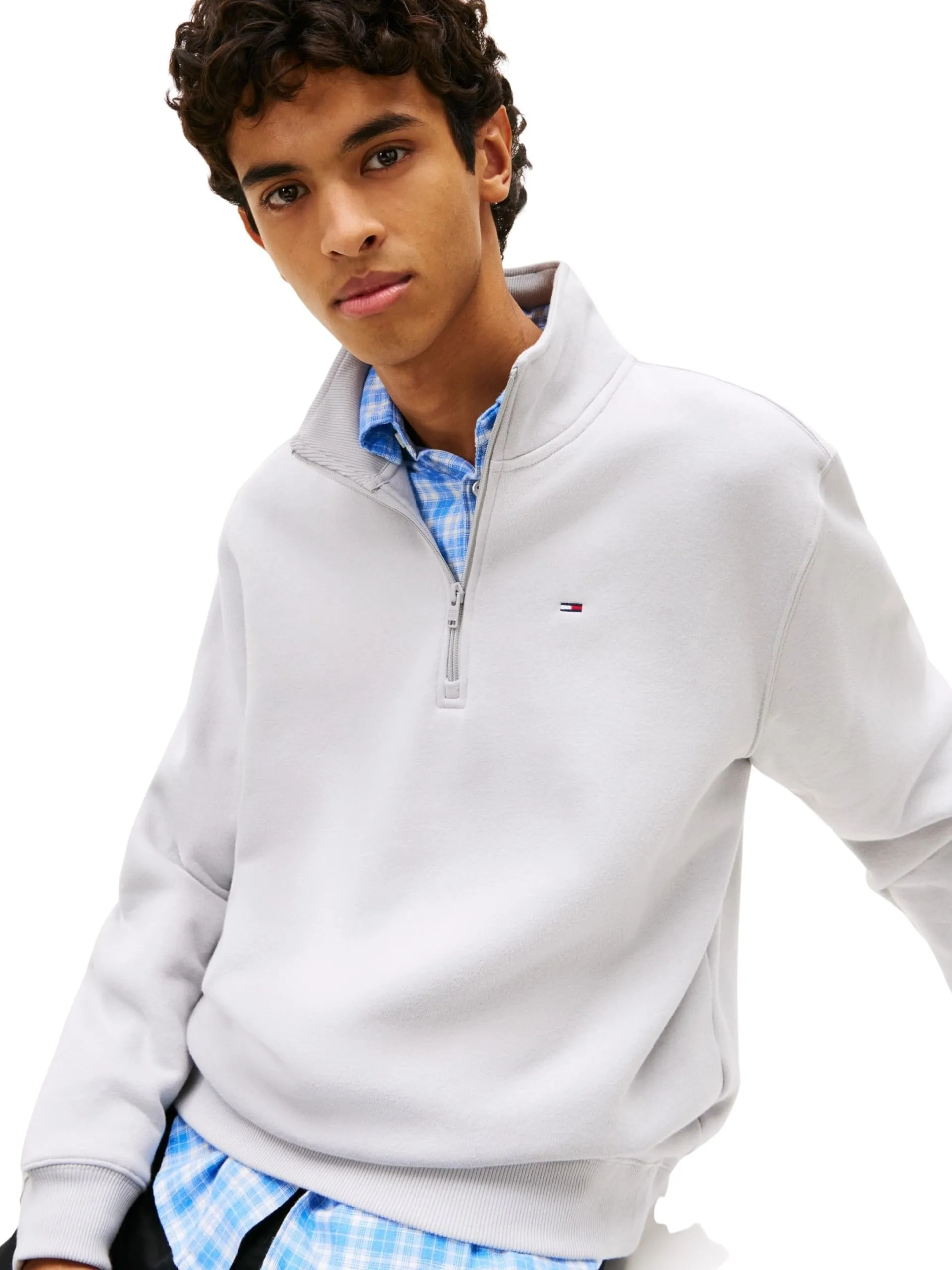 Tommy Jeans Felpa con Cerniera Fleece Collo a Lupetto, Grigio (Helium), XXL - immagine 4