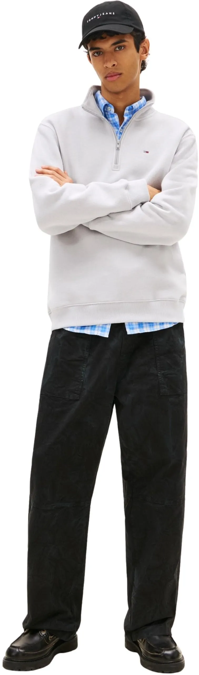 Tommy Jeans Felpa con Cerniera Fleece Collo a Lupetto, Grigio (Helium), XXL - immagine 5
