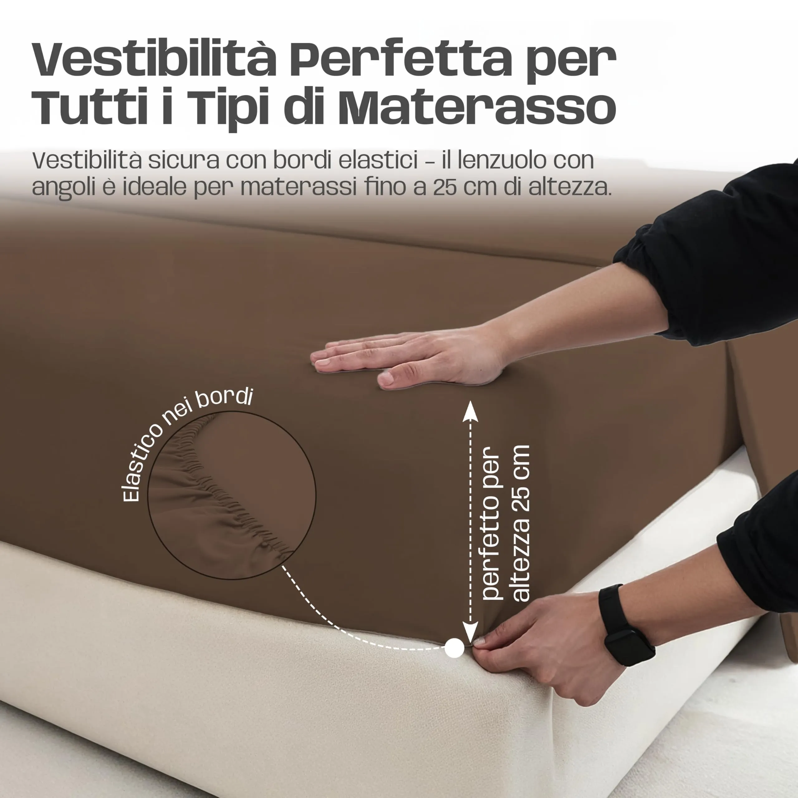 Narciso Completo Letto Singolo 100% Cotone, Lenzuolo Sotto con Angoli 90x200, Lenzuolo Sopra 150x290, Federa 50x80cm - Fango - immagine 4