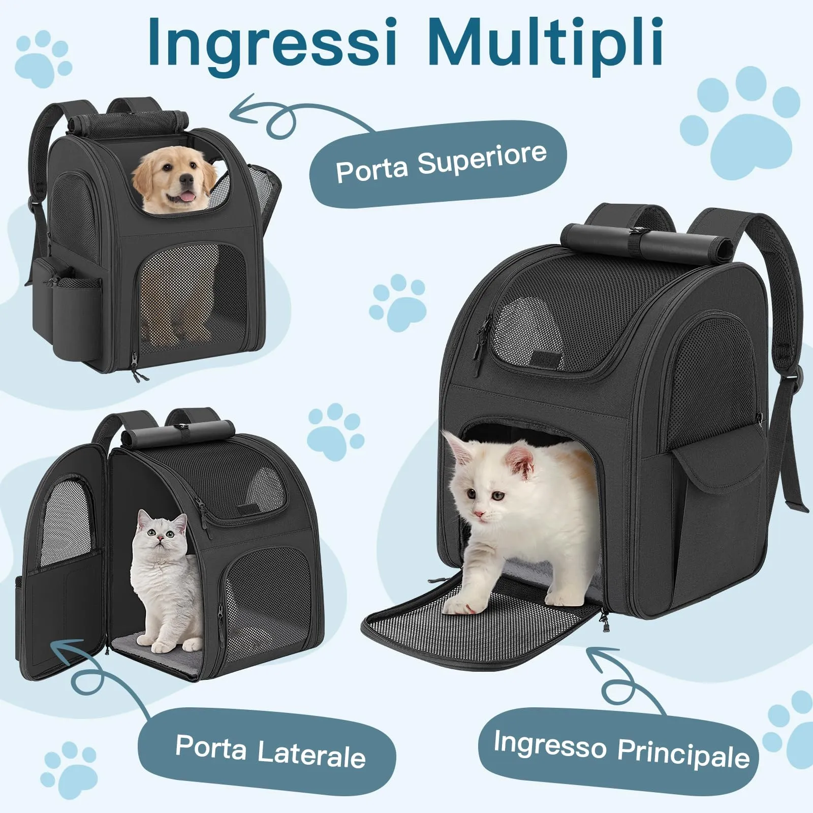 Quirlig Zaino Trasportino per Cani e Gatti fino a 10 kg, Nero - immagine 2