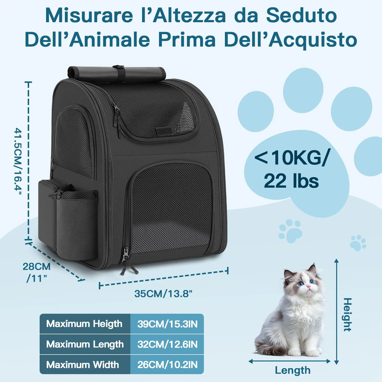Quirlig Zaino Trasportino per Cani e Gatti fino a 10 kg, Nero - immagine 3