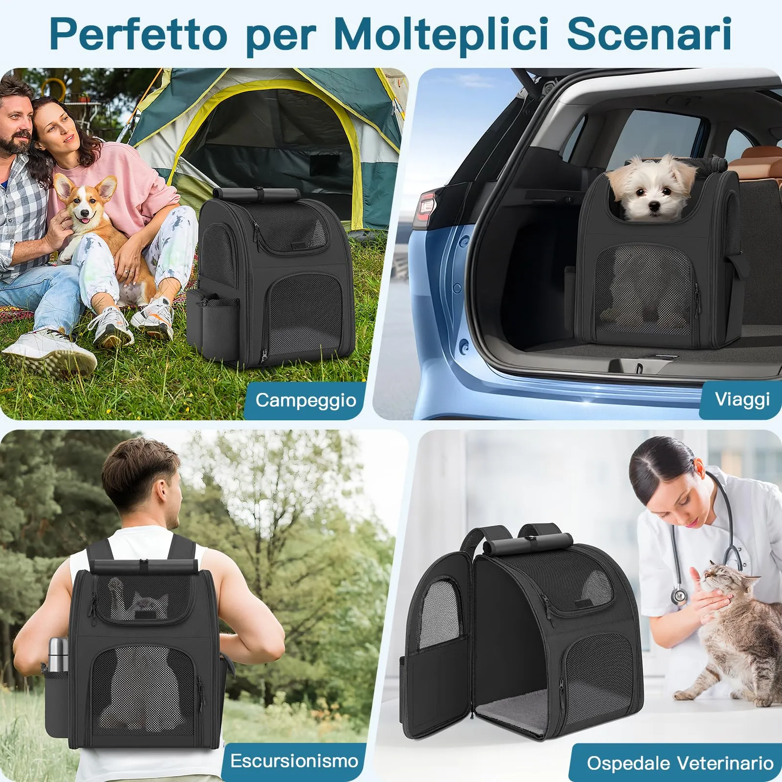 Quirlig Zaino Trasportino per Cani e Gatti fino a 10 kg, Nero - immagine 5
