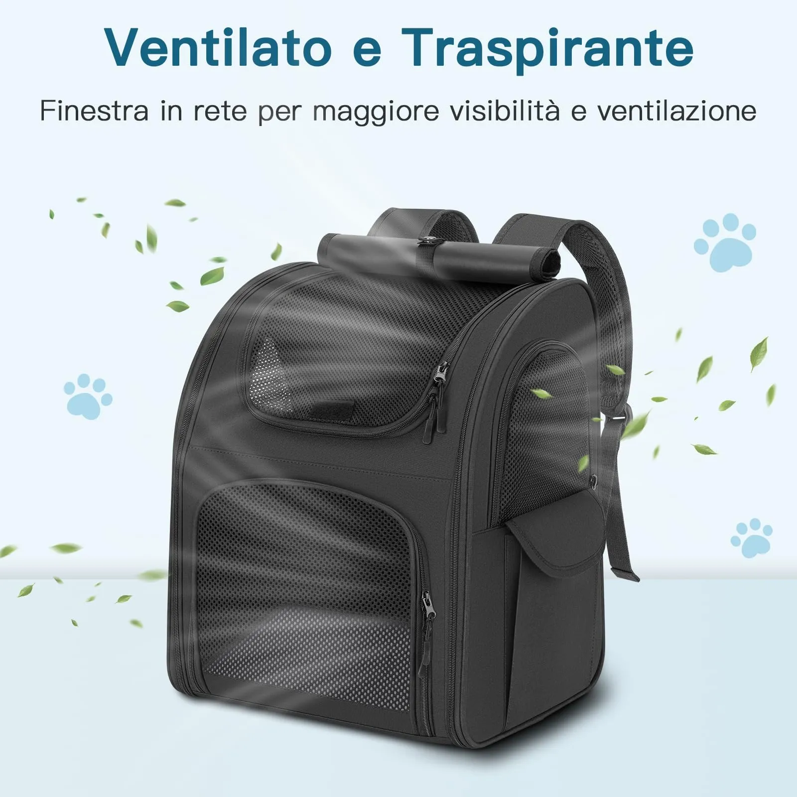Quirlig Zaino Trasportino per Cani e Gatti fino a 10 kg, Nero - immagine 6