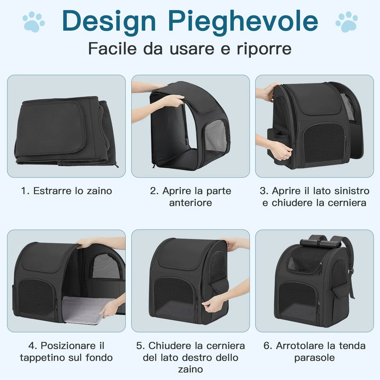 Quirlig Zaino Trasportino per Cani e Gatti fino a 10 kg, Nero - immagine 7