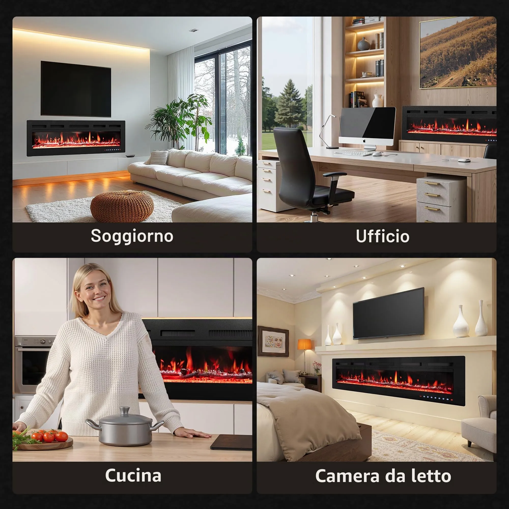 PURFINO Camino Elettrico 60"/152cm, 12 Colori Fiamma, 900W/1800W, Termostato 15-30°C, Touchscreen e Telecomando, IF-1860 - immagine 7