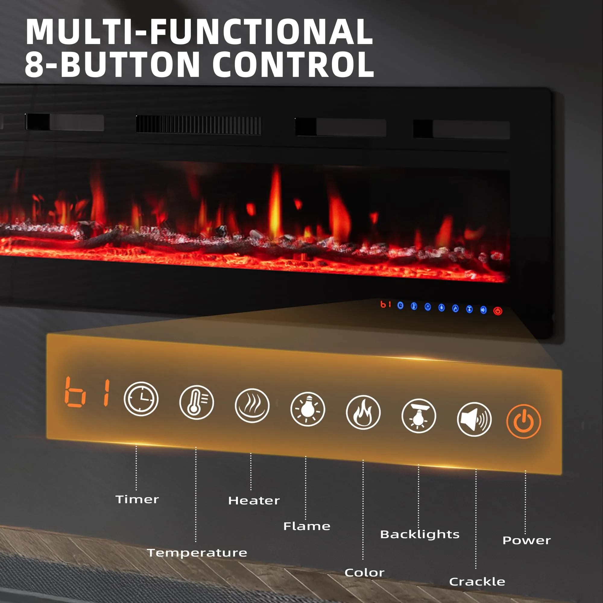 PURFINO Camino Elettrico 50"/127cm, Fiamma 12 Colori, 900W/1800W, Termostato, Touchscreen & Telecomando, IF-1850 - immagine 5
