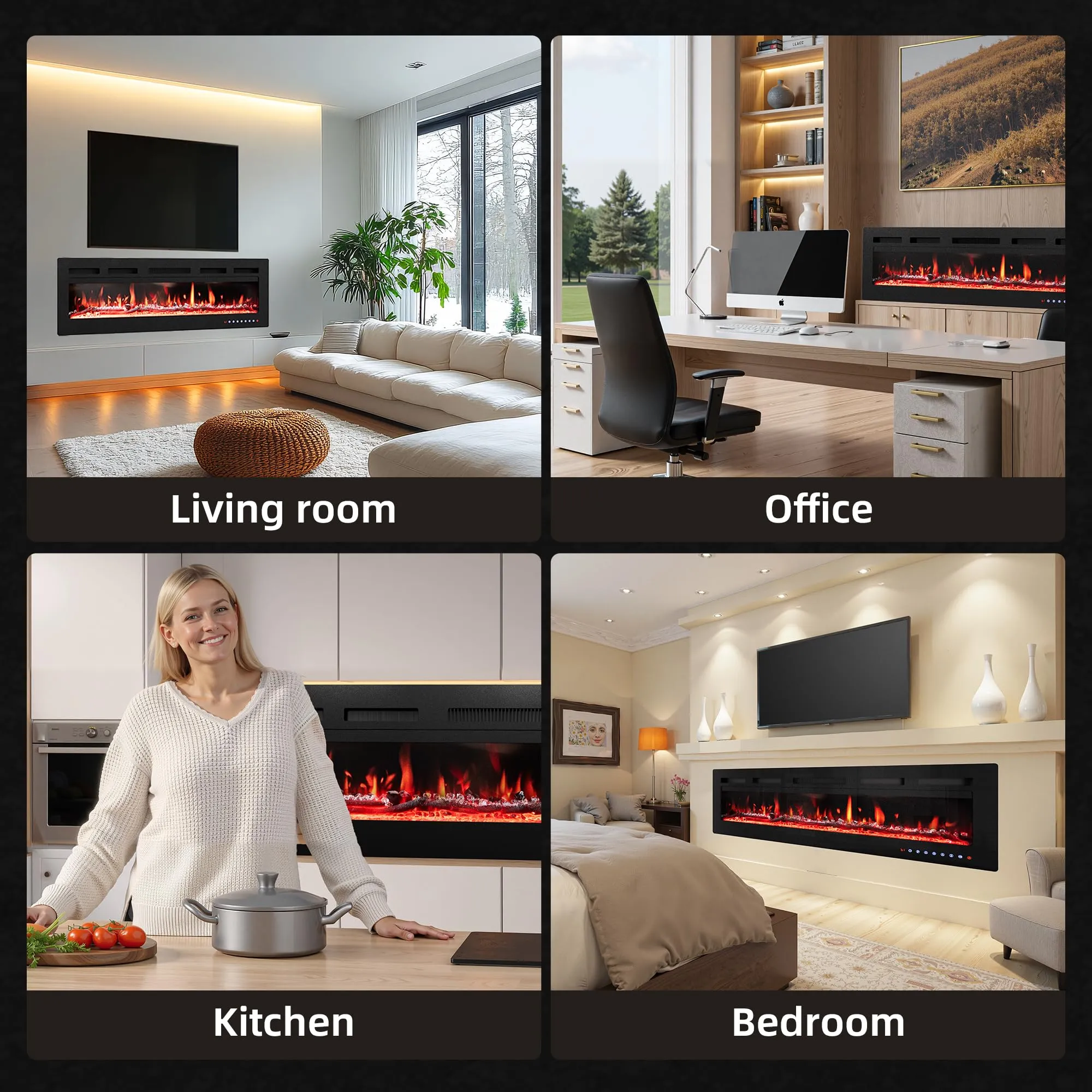 PURFINO Camino Elettrico 50"/127cm, Fiamma 12 Colori, 900W/1800W, Termostato, Touchscreen & Telecomando, IF-1850 - immagine 6