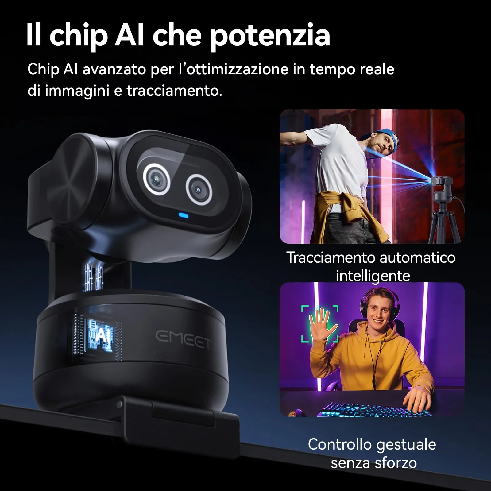 EMEET PIXY Telecamera PTZ 4K a Doppia Telecamera AI, Sensore Sony, 3 Microfoni, Compatibile con OBS/Twitch/Switch 2 - immagine 3