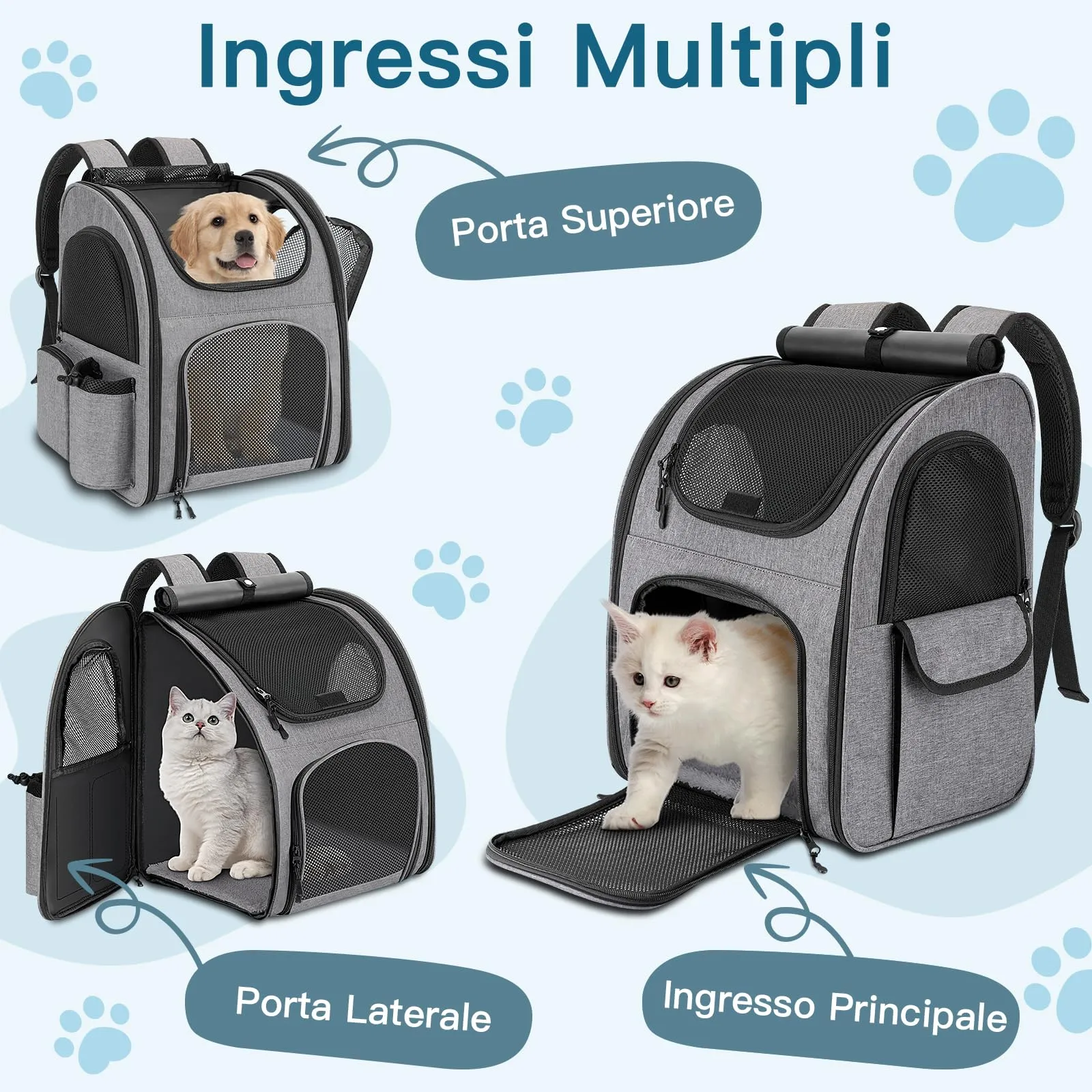 Quirlig Zaino Trasportino per Cani e Gatti fino a 10 kg, Grigio - immagine 2