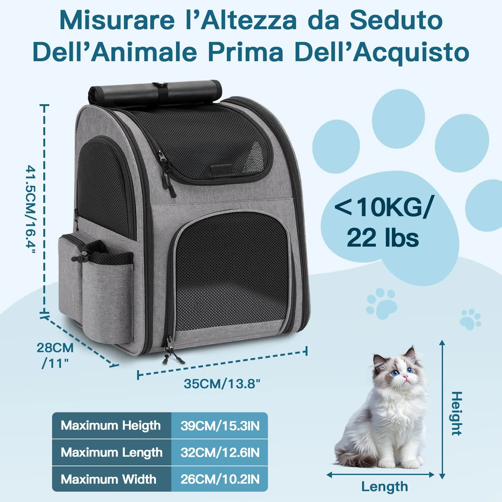 Quirlig Zaino Trasportino per Cani e Gatti fino a 10 kg, Grigio - immagine 3