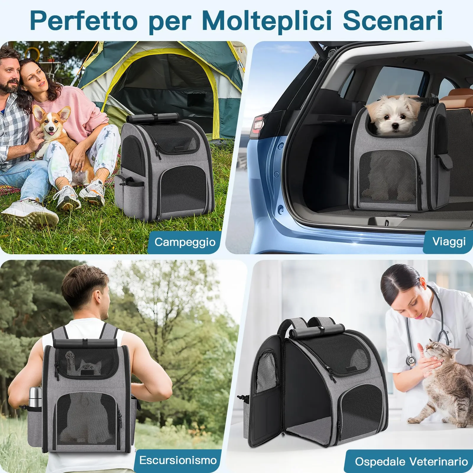 Quirlig Zaino Trasportino per Cani e Gatti fino a 10 kg, Grigio - immagine 5