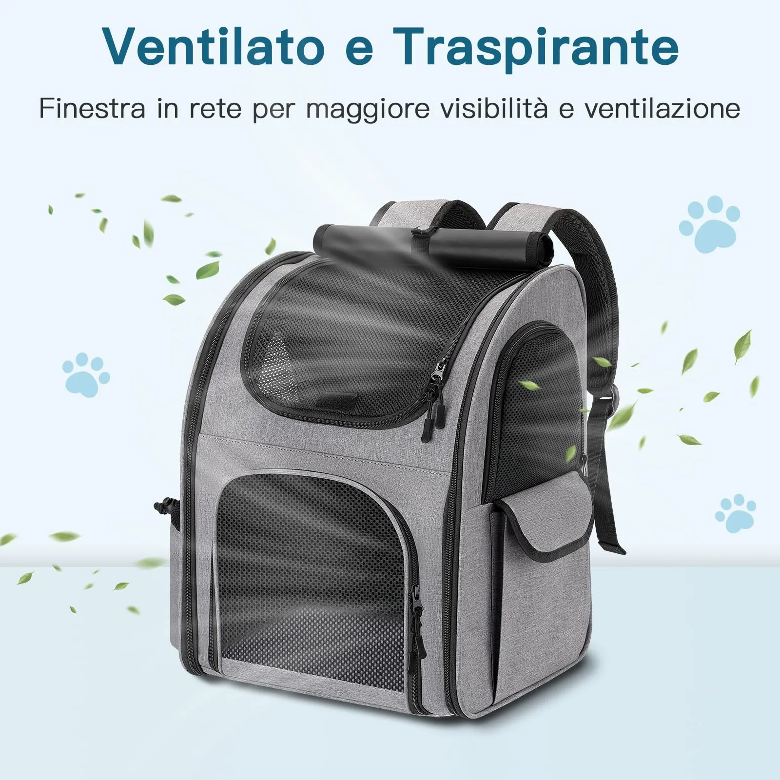 Quirlig Zaino Trasportino per Cani e Gatti fino a 10 kg, Grigio - immagine 6
