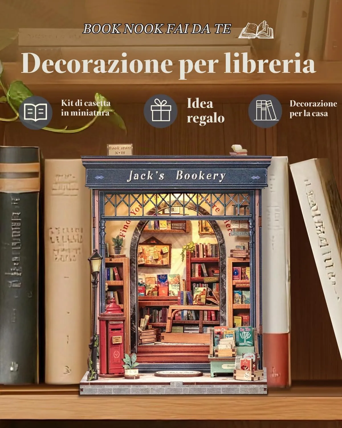 CUTEBEE Book Nook Kit Jack's Bookery DIY Miniature Dollhouse with LED Light - immagine 2