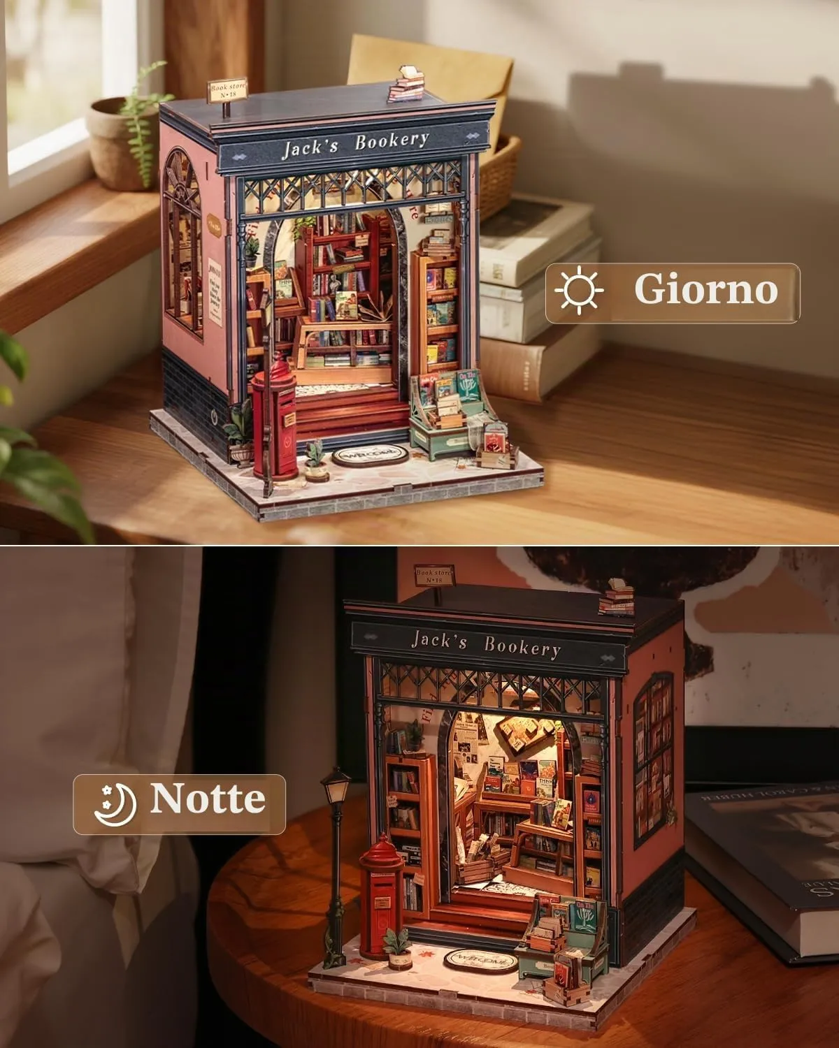 CUTEBEE Book Nook Kit Jack's Bookery DIY Miniature Dollhouse with LED Light - immagine 6