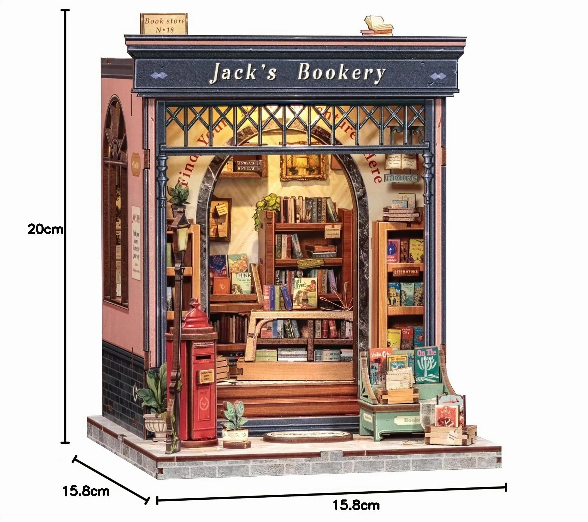 CUTEBEE Book Nook Kit Jack's Bookery DIY Miniature Dollhouse with LED Light - immagine 8