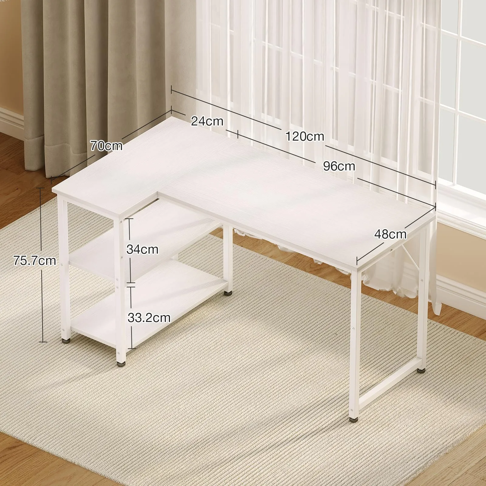 Coleshome Scrivania Angolare con Libreria Reversibile, 120 x 70 cm, Bianca - immagine 4