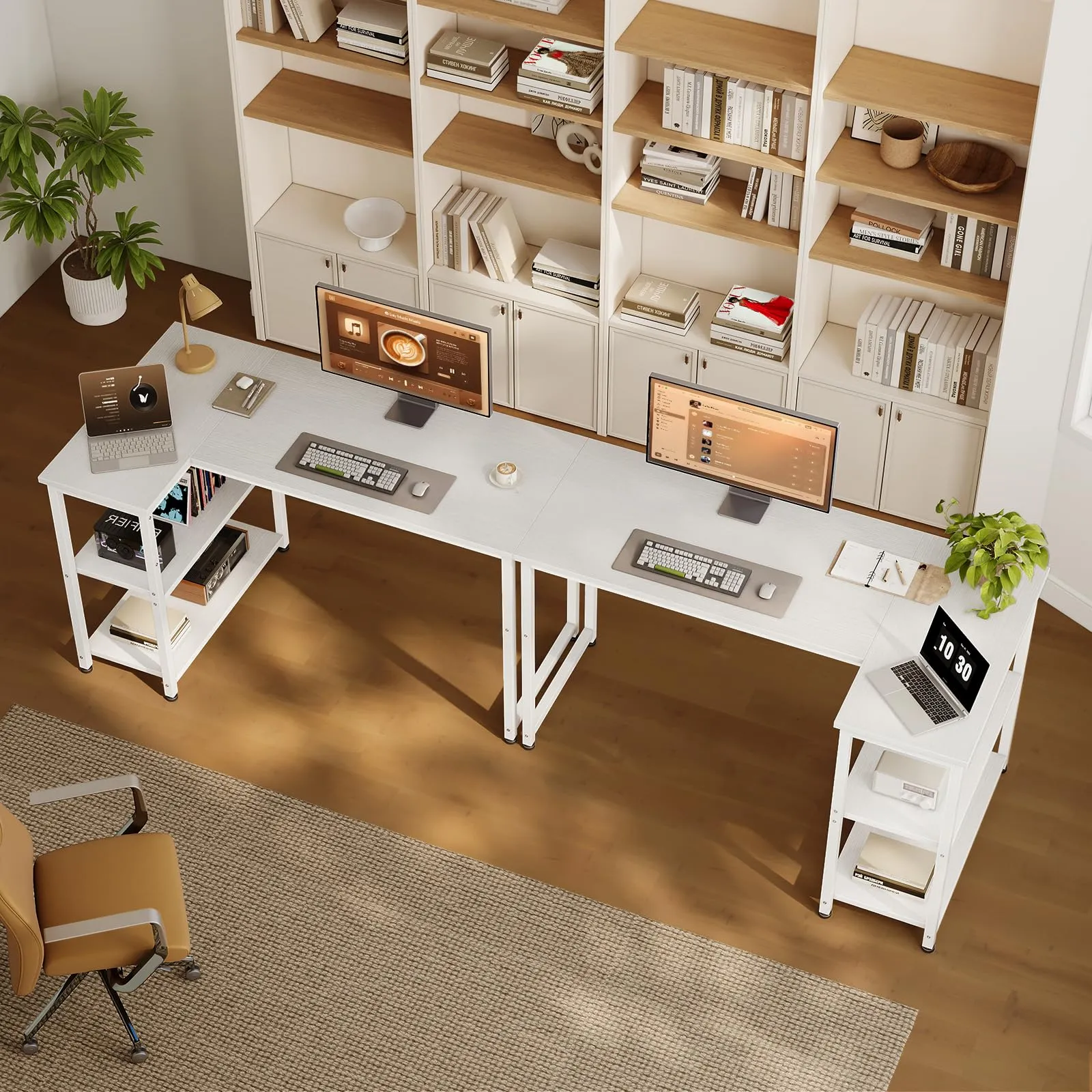 Coleshome Scrivania Angolare con Libreria Reversibile, 120 x 70 cm, Bianca - immagine 5