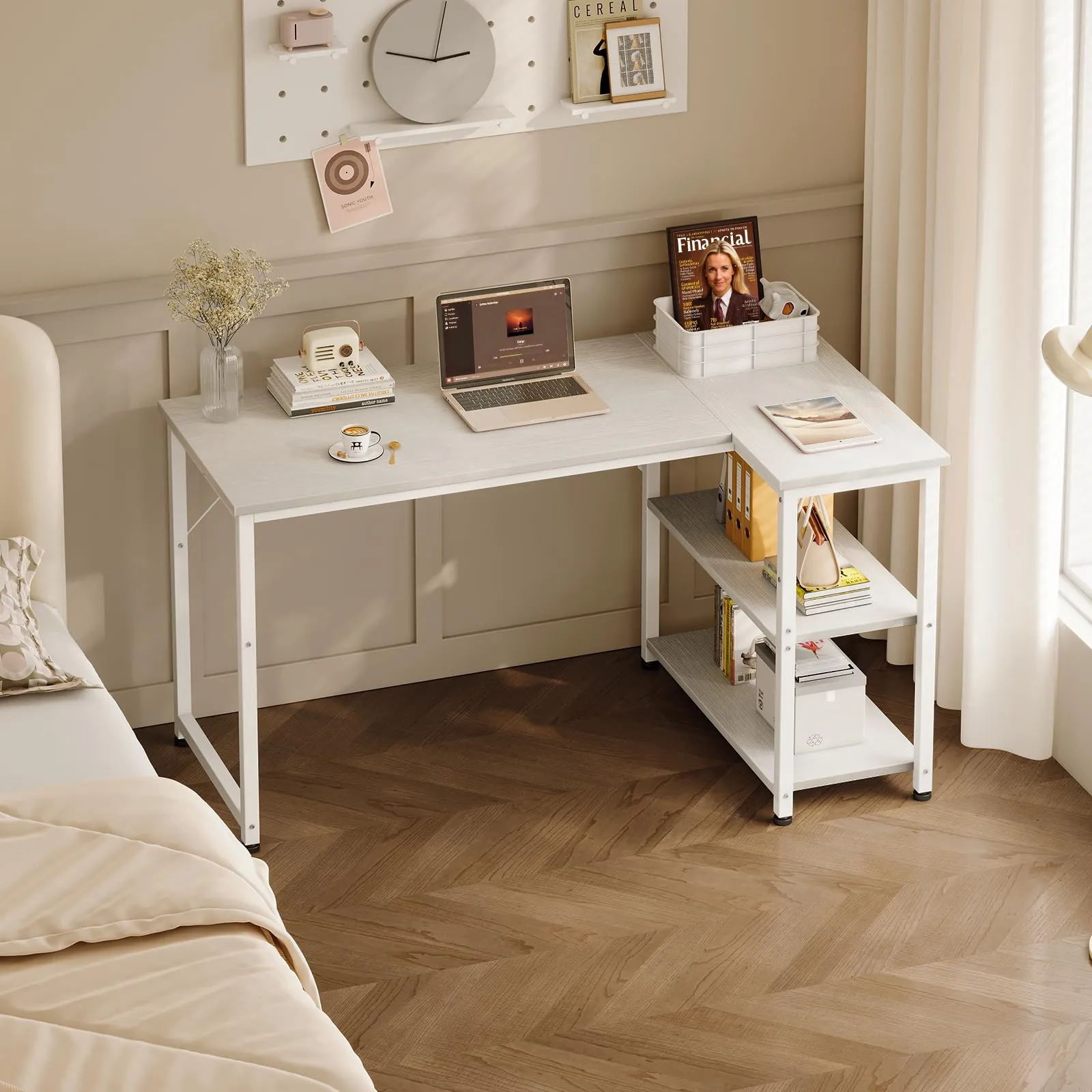 Coleshome Scrivania Angolare con Libreria Reversibile, 120 x 70 cm, Bianca - immagine 7