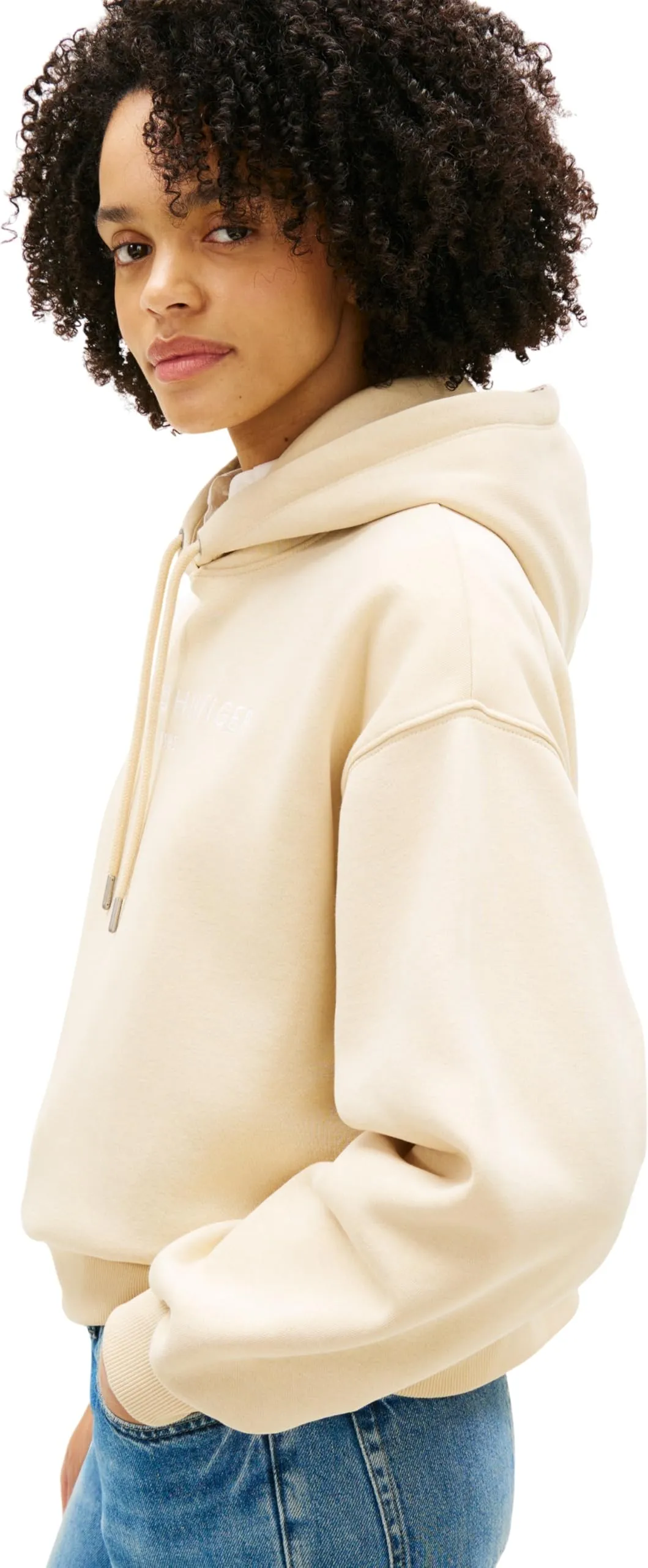 Tommy Hilfiger Felpa con Cappuccio Donna Corp Logo Mdrn WW0WW47832, Beige, S - immagine 4