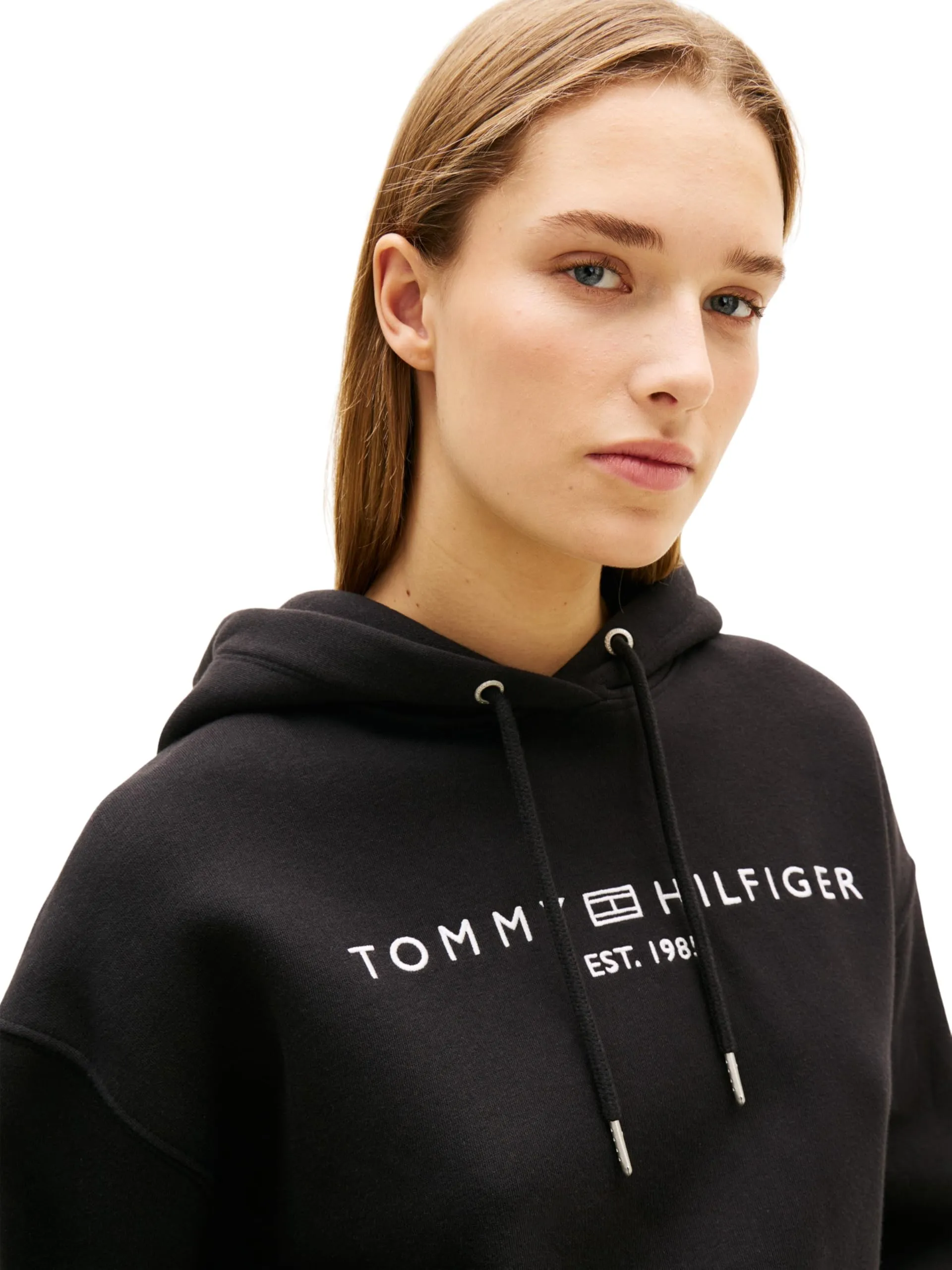 Tommy Hilfiger Donna Felpa con Cappuccio Corp Logo, Nero, M - immagine 4