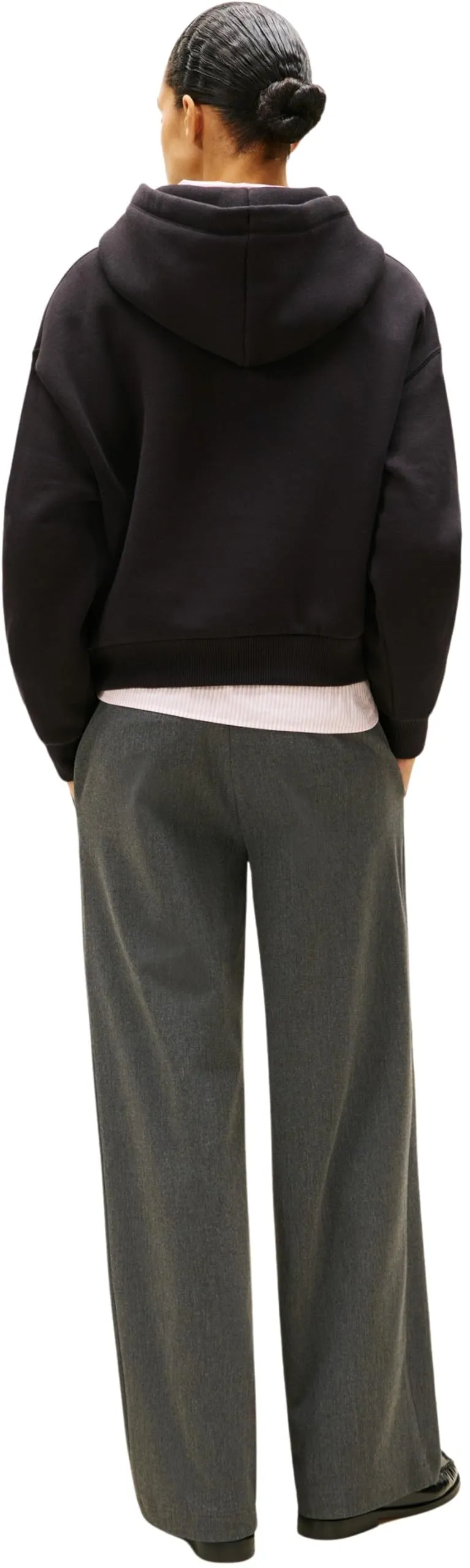 Tommy Hilfiger Donna Felpa con Cappuccio Corp Logo, Nero, L - immagine 2