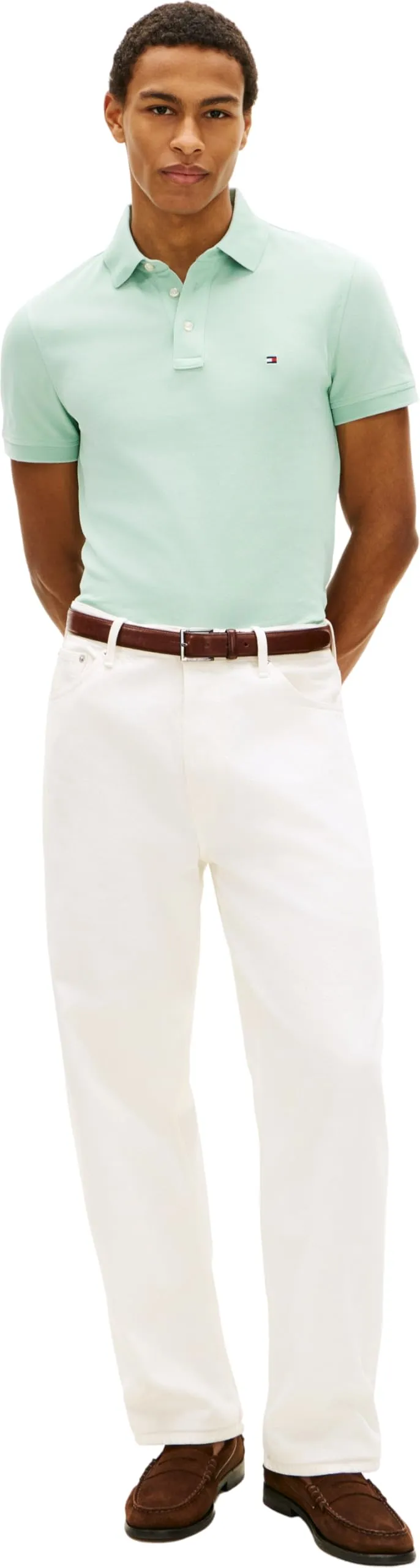 Tommy Hilfiger Uomo Maglietta Polo Maniche Corte 1985 Slim Fit, Verde (Crushed Mint), L - immagine 5