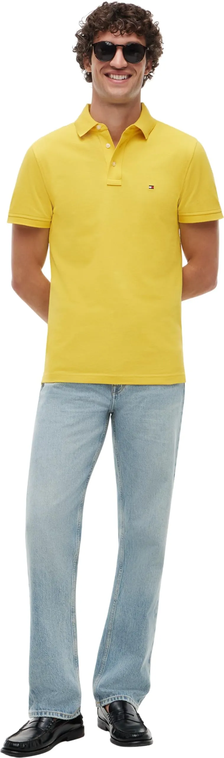 Tommy Hilfiger 1985 Slim Fit Men's Short Sleeve Polo Shirt, Morningside Yellow, XS - immagine 5