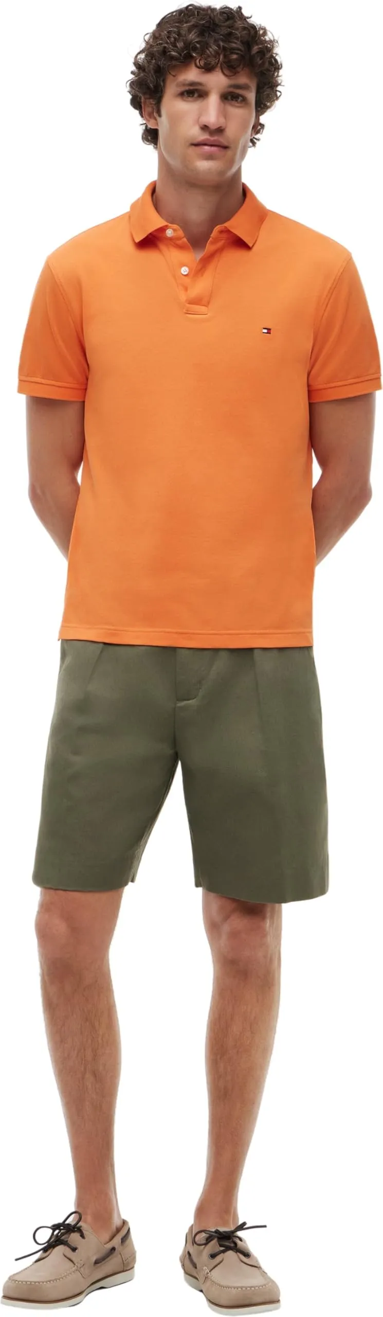 Tommy Hilfiger 1985 Regular Fit Men's Short Sleeve Polo Shirt, Orange Tulip, XS - immagine 5