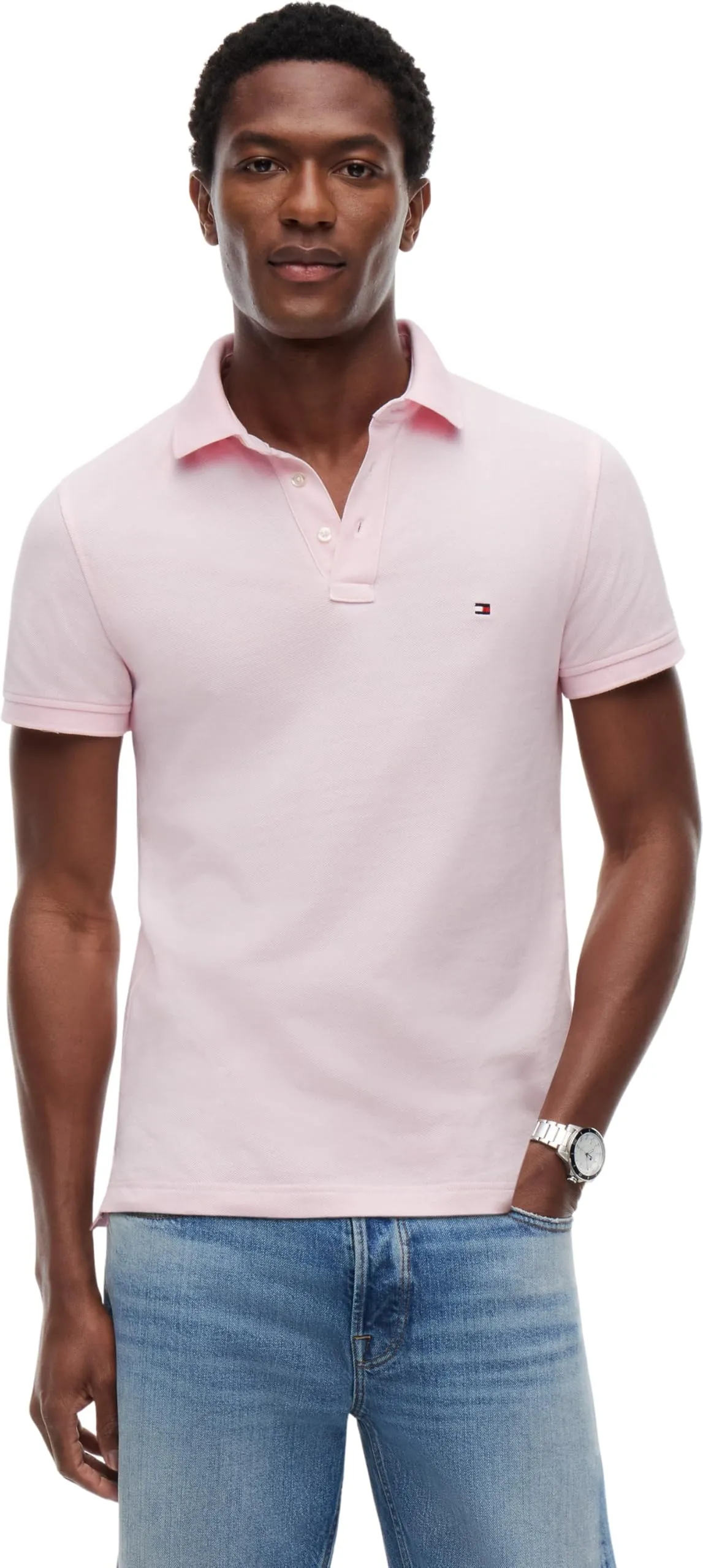 Tommy Hilfiger Uomo Maglietta Polo Maniche Corte 1985 Slim Fit, Pink Lily, L - immagine 1