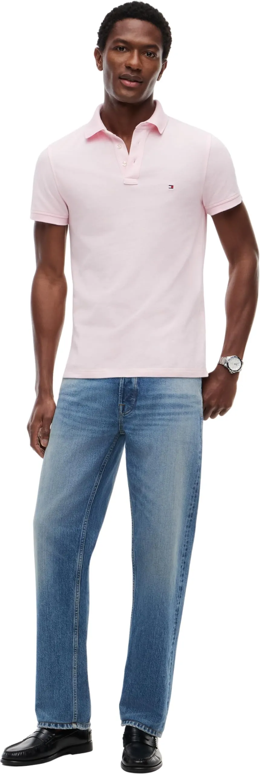 Tommy Hilfiger Uomo Maglietta Polo Maniche Corte 1985 Slim Fit, Pink Lily, L - immagine 5
